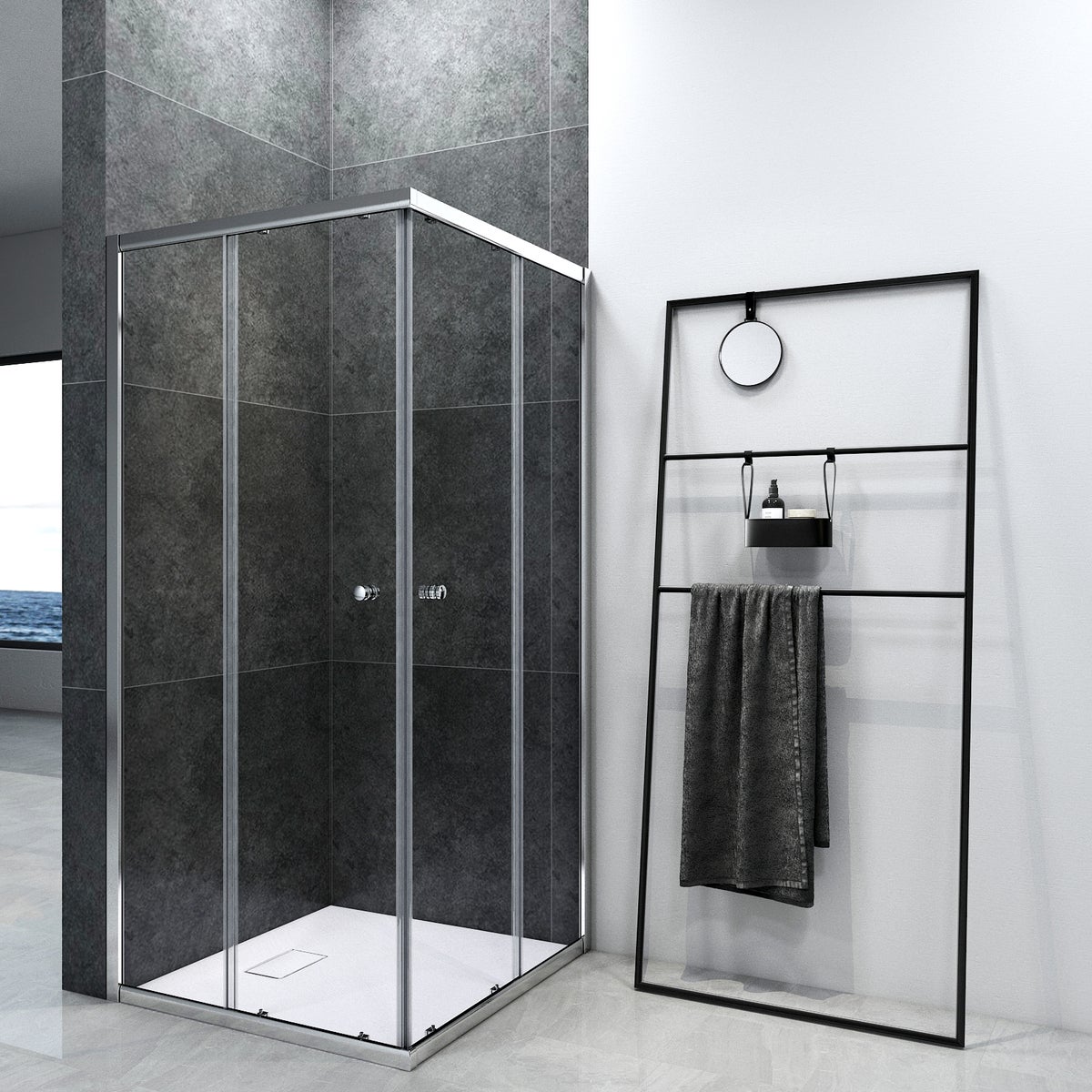 EMKE Douchecabine 80x100x185cm Dubbele Schuifdeur Hoek Instap Douchescherm