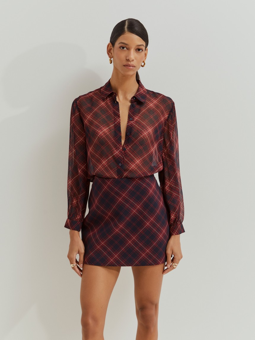 Camisa xadrez semitransparente