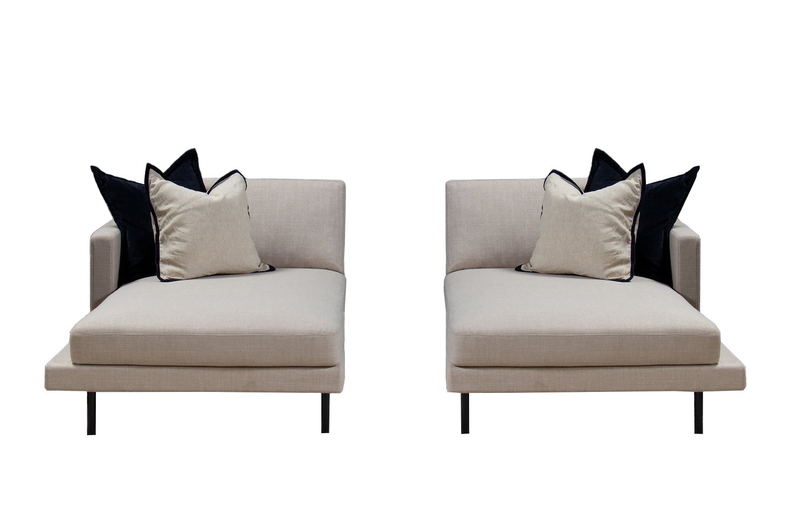 Newport dobbel sjeselong Tekstil Mia beige med sorte stålben. Heltrukket