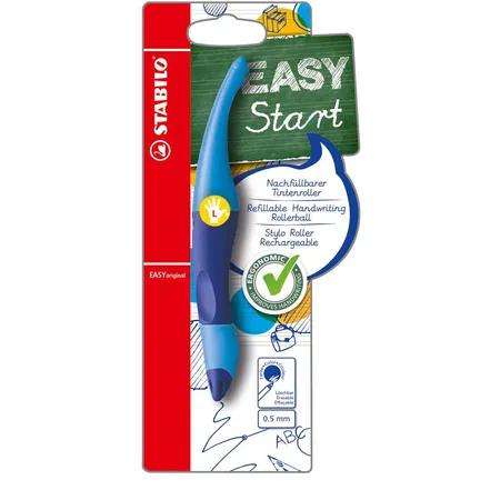 Ergonomischer Tintenroller für Linkshänder - STABILO EASYoriginal in dunkelblau/hellblau -Einzelstift - Schreibfarbe blau (löschbar) - inklusive Patrone