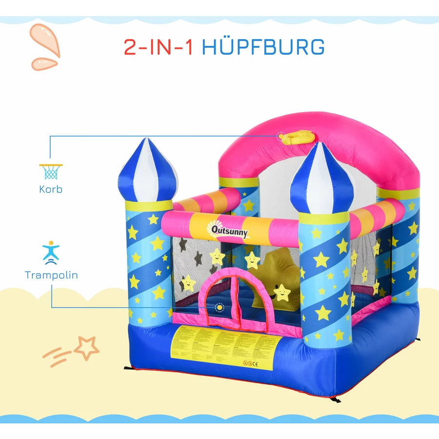 Outsunny Kinderhüpfburg im Schloss- und Sternen Design bunt