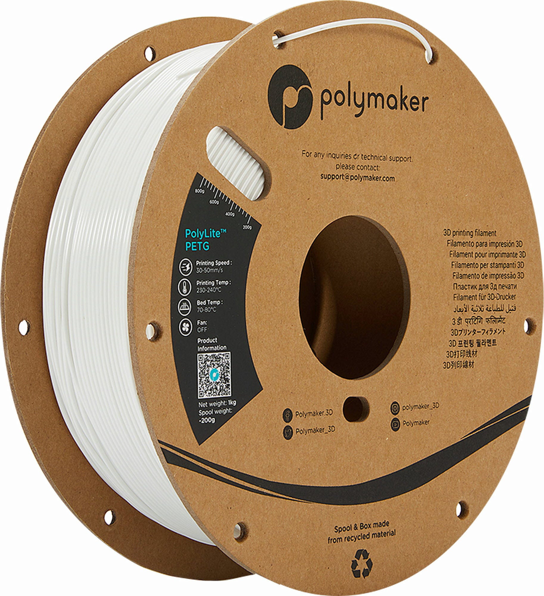 Polymaker  PolyLite PETG Weiß, 1,75 mm / 1000 g    Großartiges Allround-Filament für den täglichen Druck in Weiß