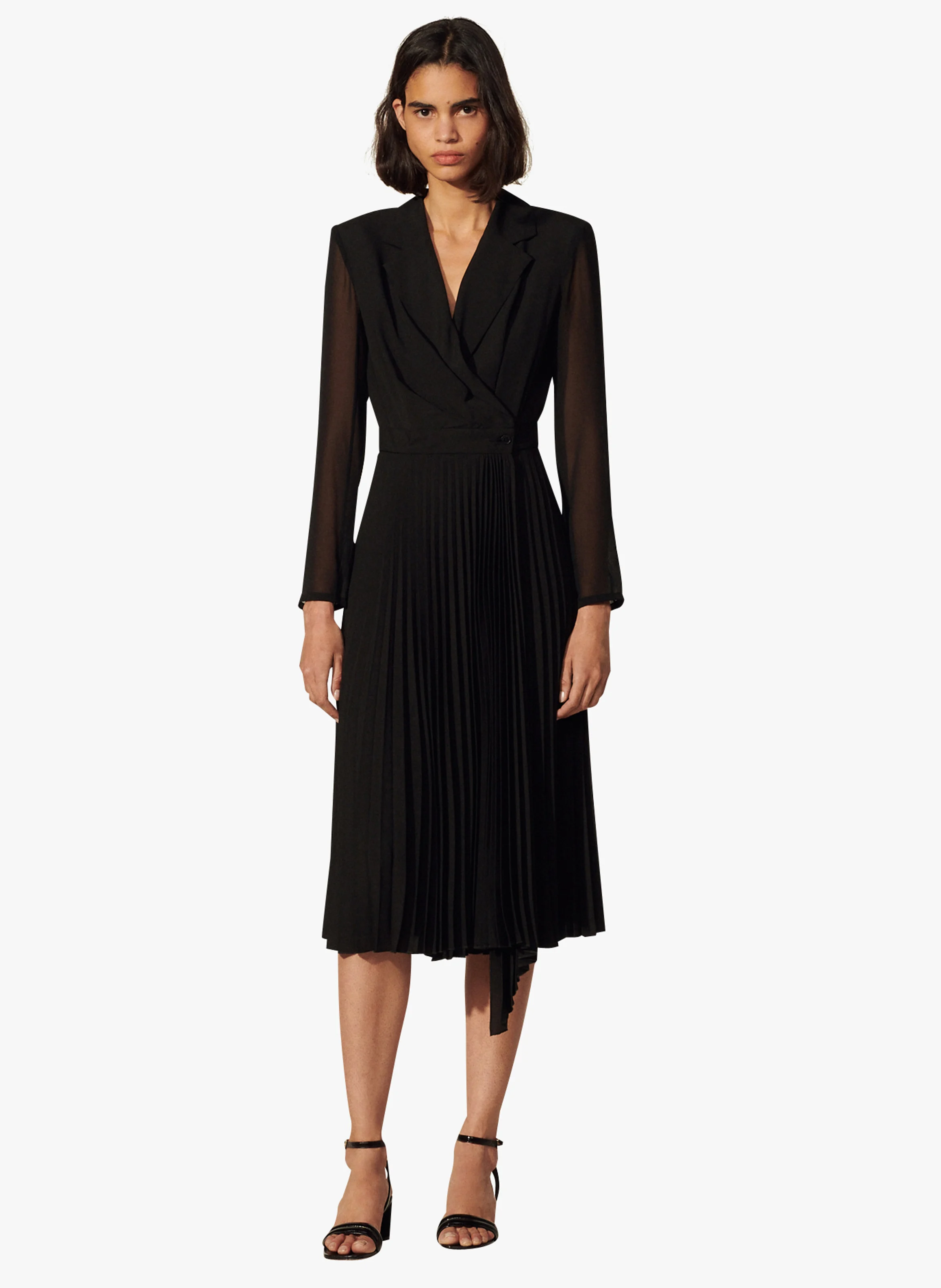 Robe midi portefeuille plissée | Noir