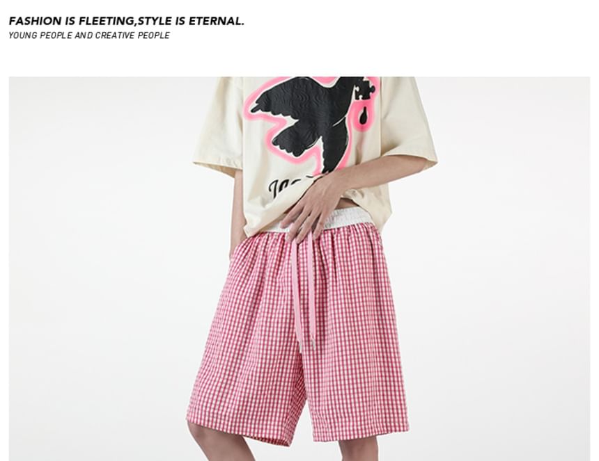 AXEN - Bermudashorts met trekkoord in de taille, geruit en contrasterende bies