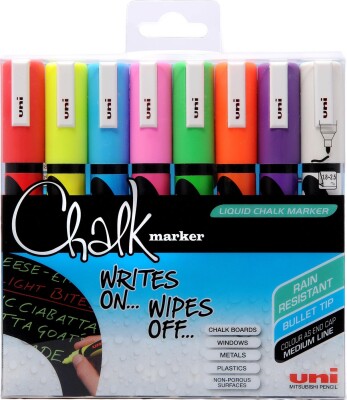 Uni - Chalk Marker 5M - Basis Farver, 8 Stk
