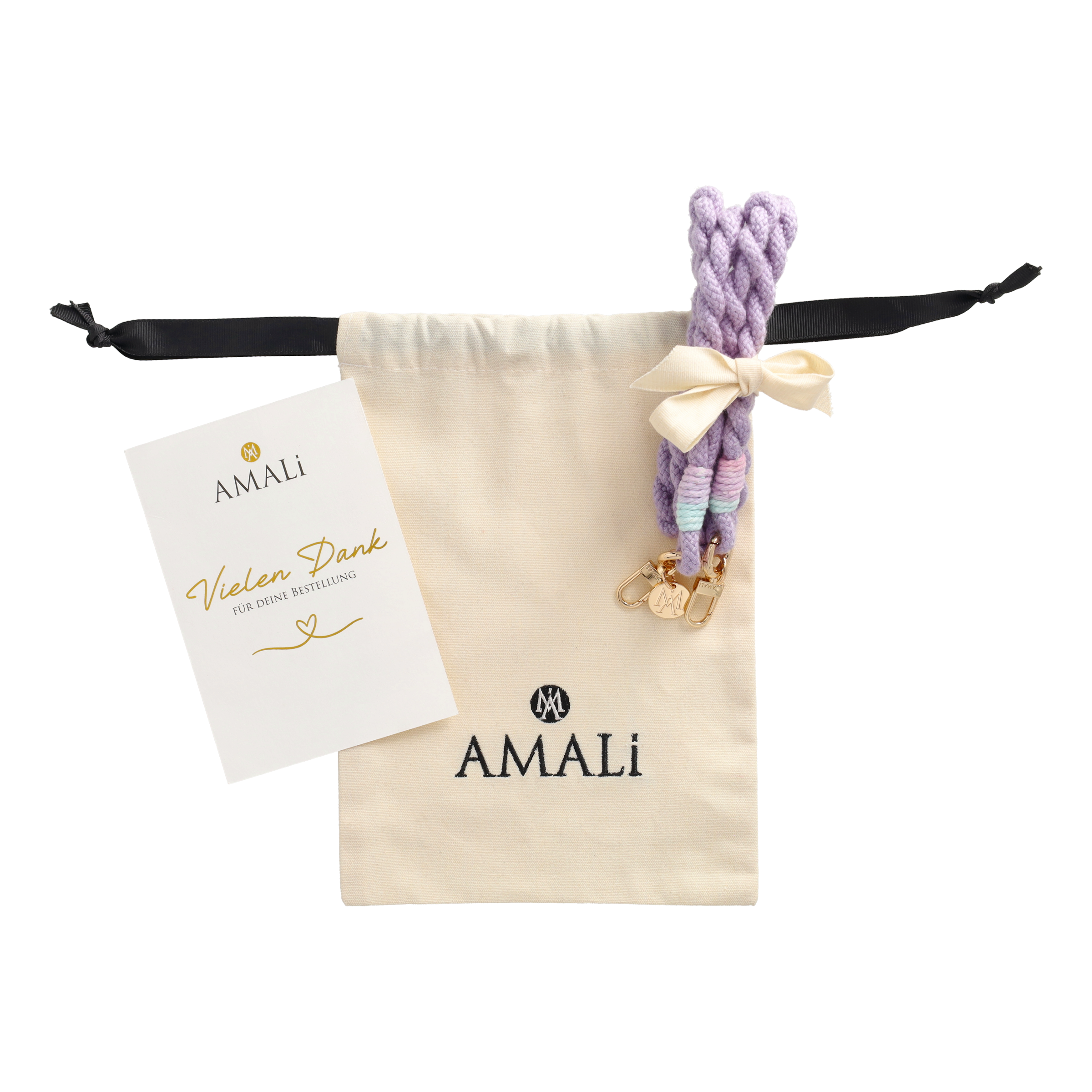 Handgemachte Handykordel Gedrehtes Umhängeband für Handyhüllen Gold - Lilac (Rainbow)