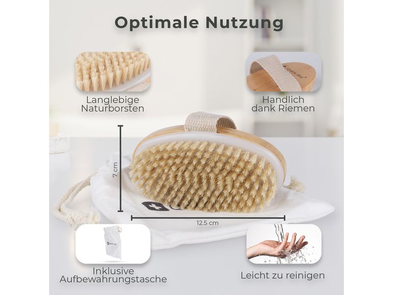 Quick Aid Körpermassagebürste aus Naturborsten mit Beutel 1 Badebürste für ein effektives Körperpeeling