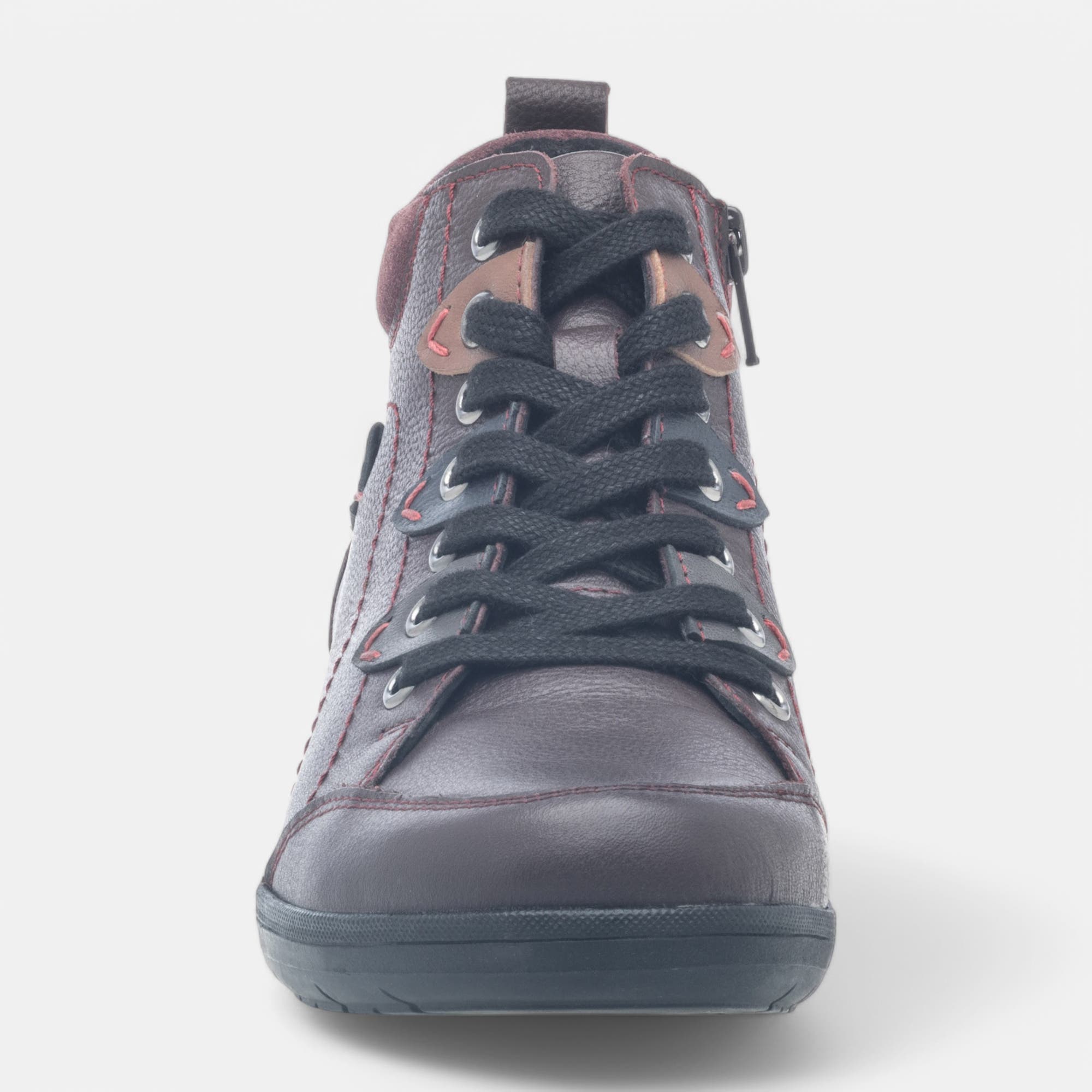Bottines à lacets Femme en cuir bordeaux