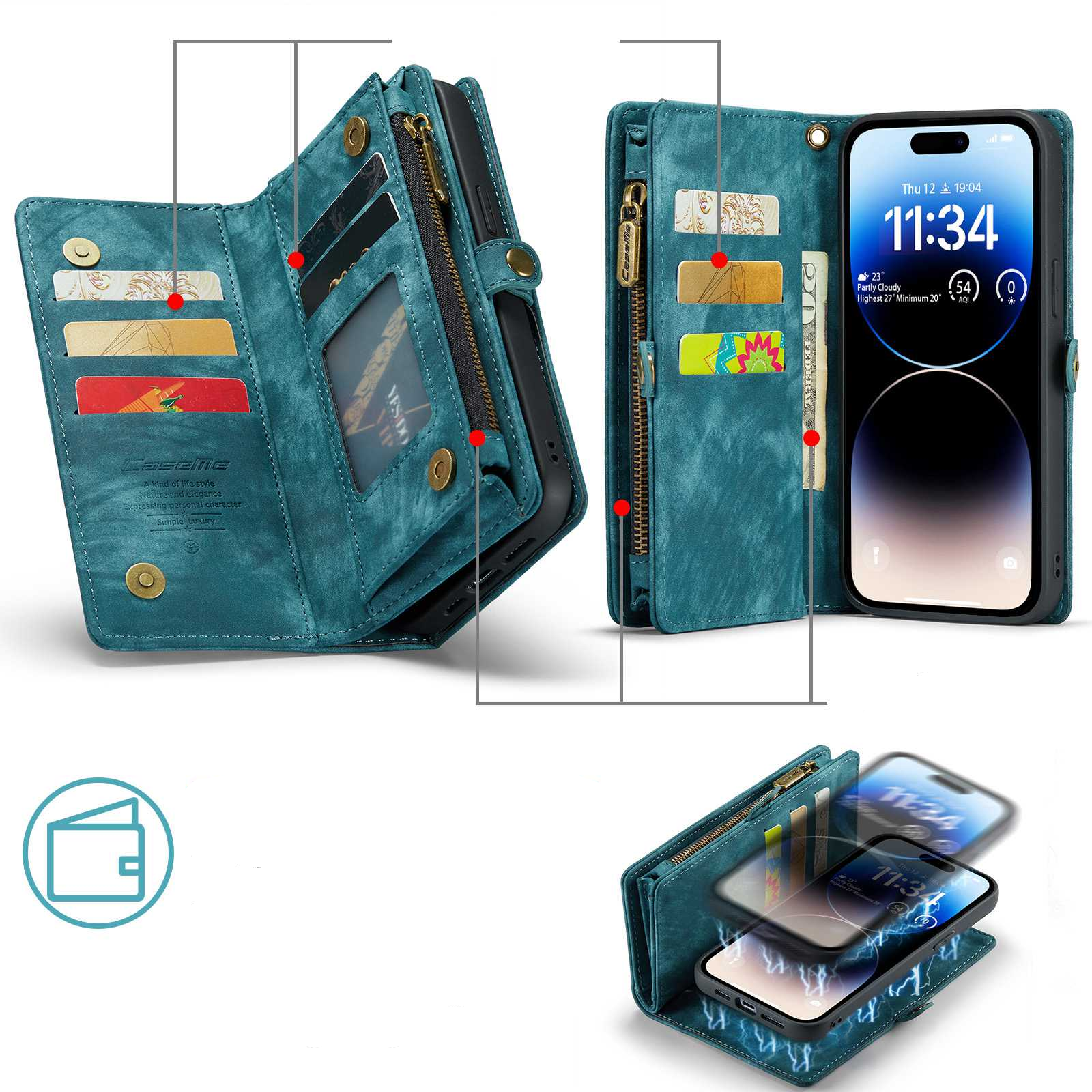 iPhone 13 Pro 2in1 Leder Tasche   Magnet Hardcase Karten Etui - Blau