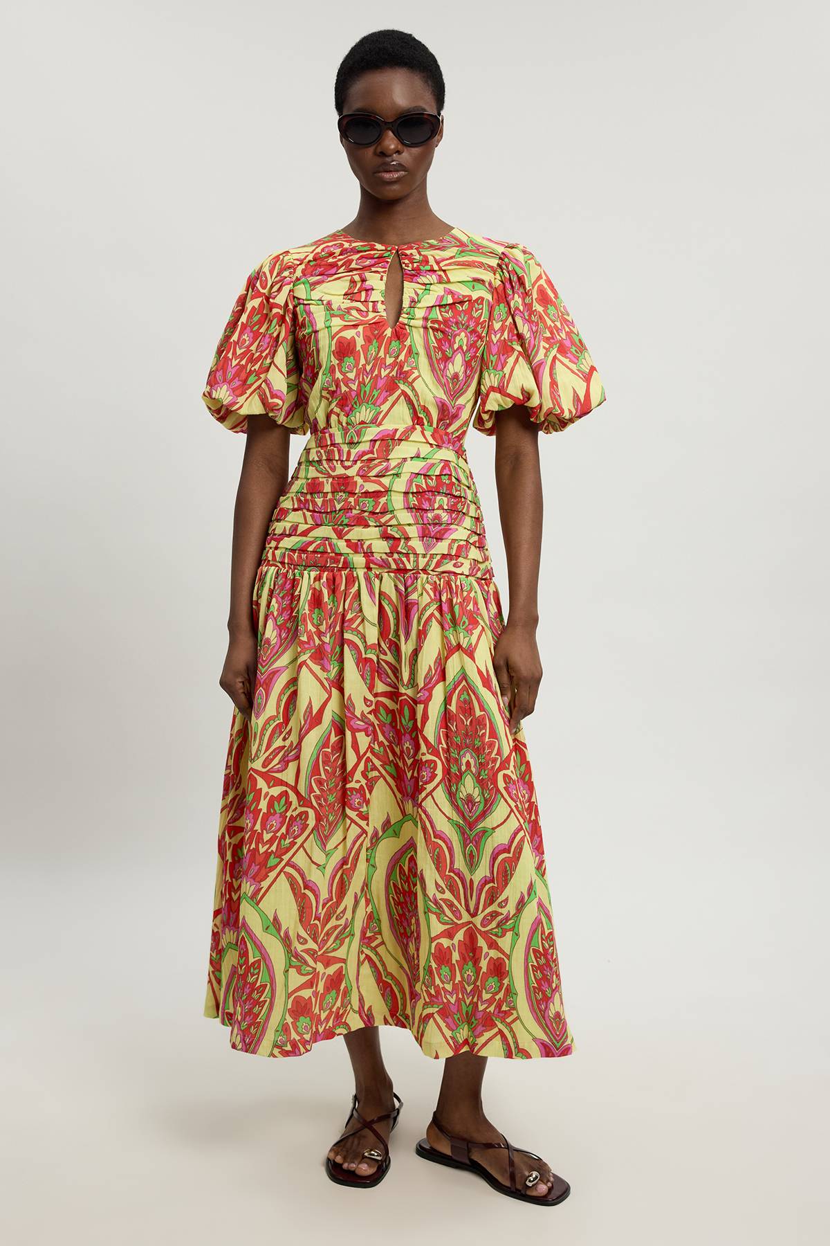 KarenMillen Robe Midi À Manches Ballon En Double Étoffe Et Imprimé Abstrait