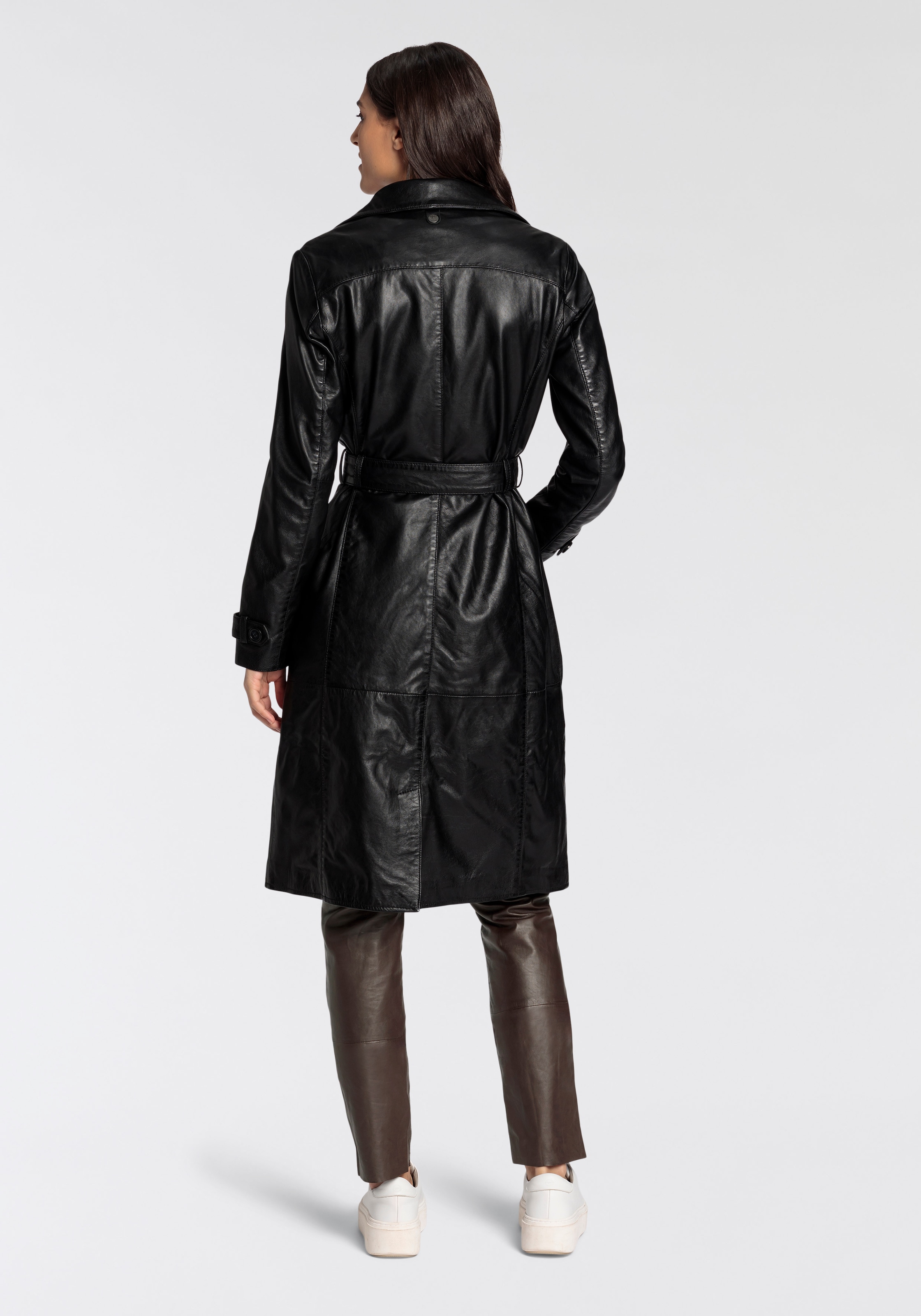 Mauritius Ledermantel »GWTaruh OT«, 2 Stk. femininer Leder-Trenchcoat mit Bindegürtel