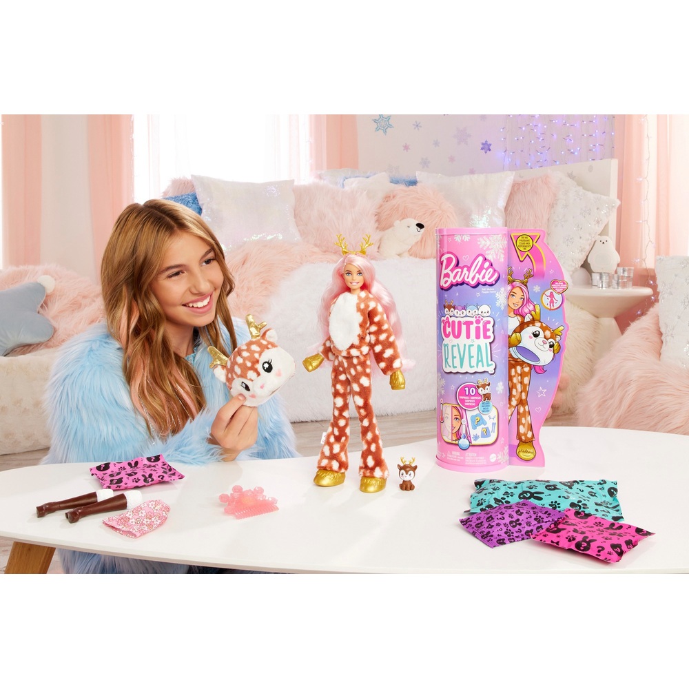 Barbie Cutie Reveal Puppe mit Hirsch-Plüschkostüm und 10 Überraschungen