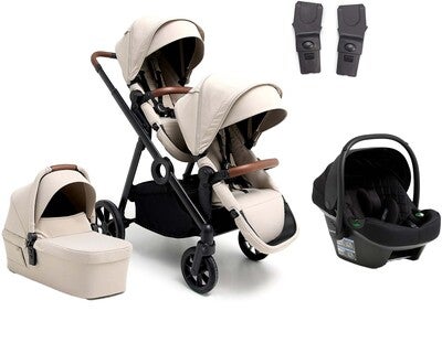 Beemoo Pro Multi 2 Søskenvogn inkl. Route i-Size Babybilstol, Latte Beige/Black Stone