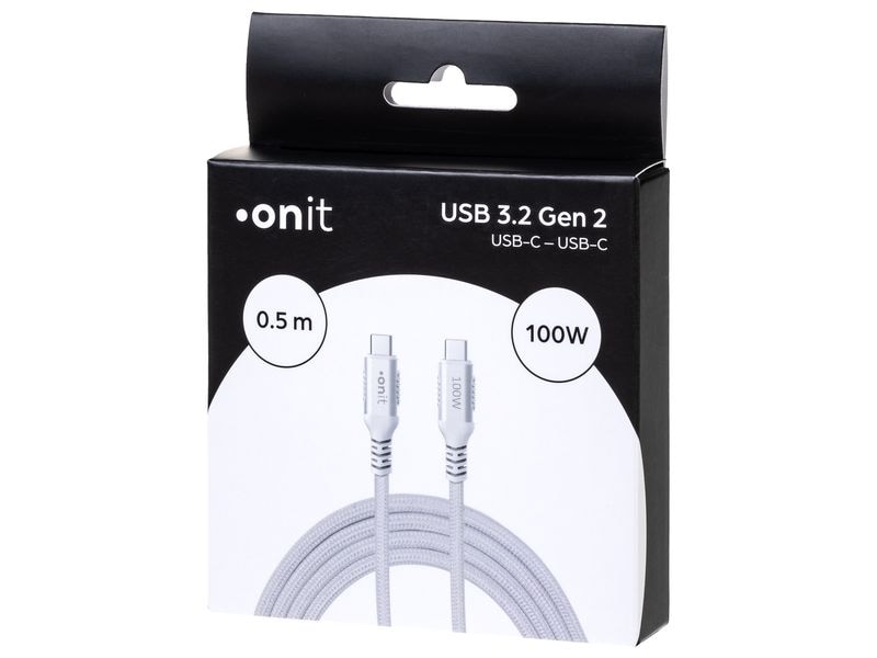 onit USB 3.1-Kabel USB C - USB C 0.5 m, Weiss Verbindungskabel mit geflochtener Nylonummantelung