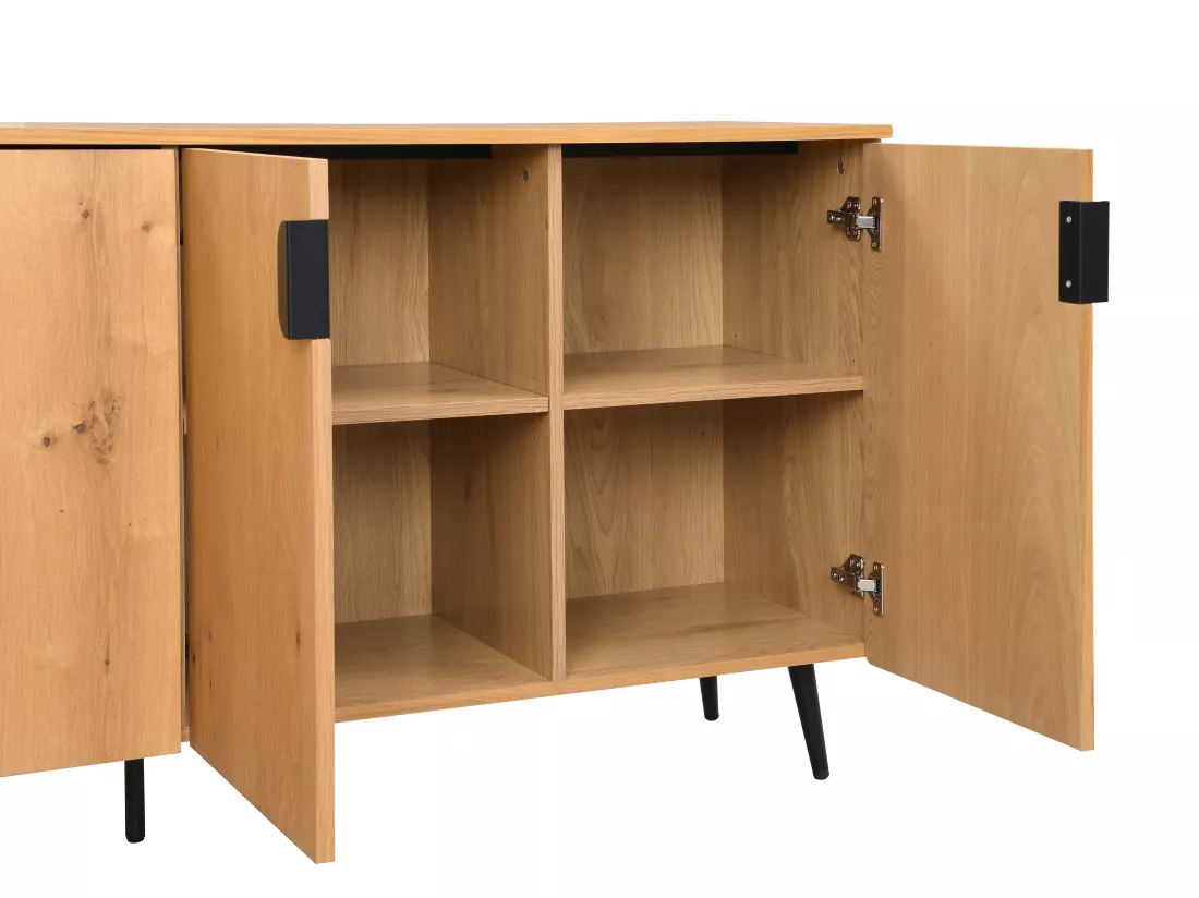Buffet avec 4 portes placage chêne et acier - Naturel clair et Noir - SINOLO