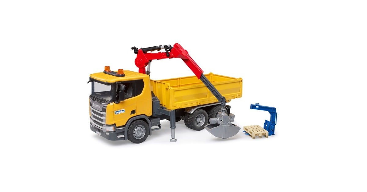 bruderScania Super 560R constructie vrachtwagen met kraan en 2 pallets Modelvoertuig  (03551)