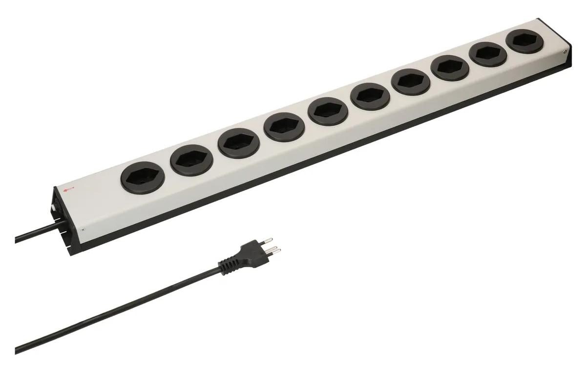 Steckdosenleiste Power Line 10x T13Silberne Mehrfachsteckdose mit 1.5 m langem Kabel