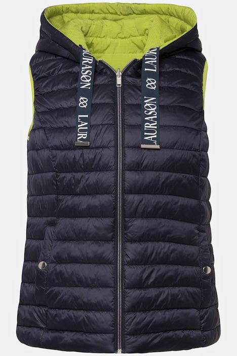 Wende-Steppweste, wasserabweisend, Kapuze, Zipper, ärmellos