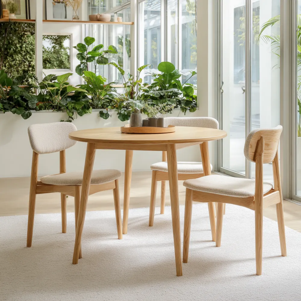 Esszimmer-Set Holz 120x120x75 cm - Beige - Skandinavisches Design