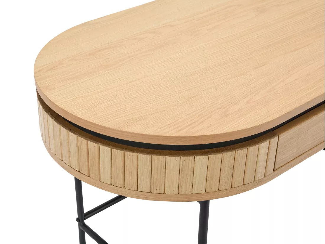Bureau avec 1 tiroir - Placage chêne - Coloris : Naturel et noir - CARDIONA