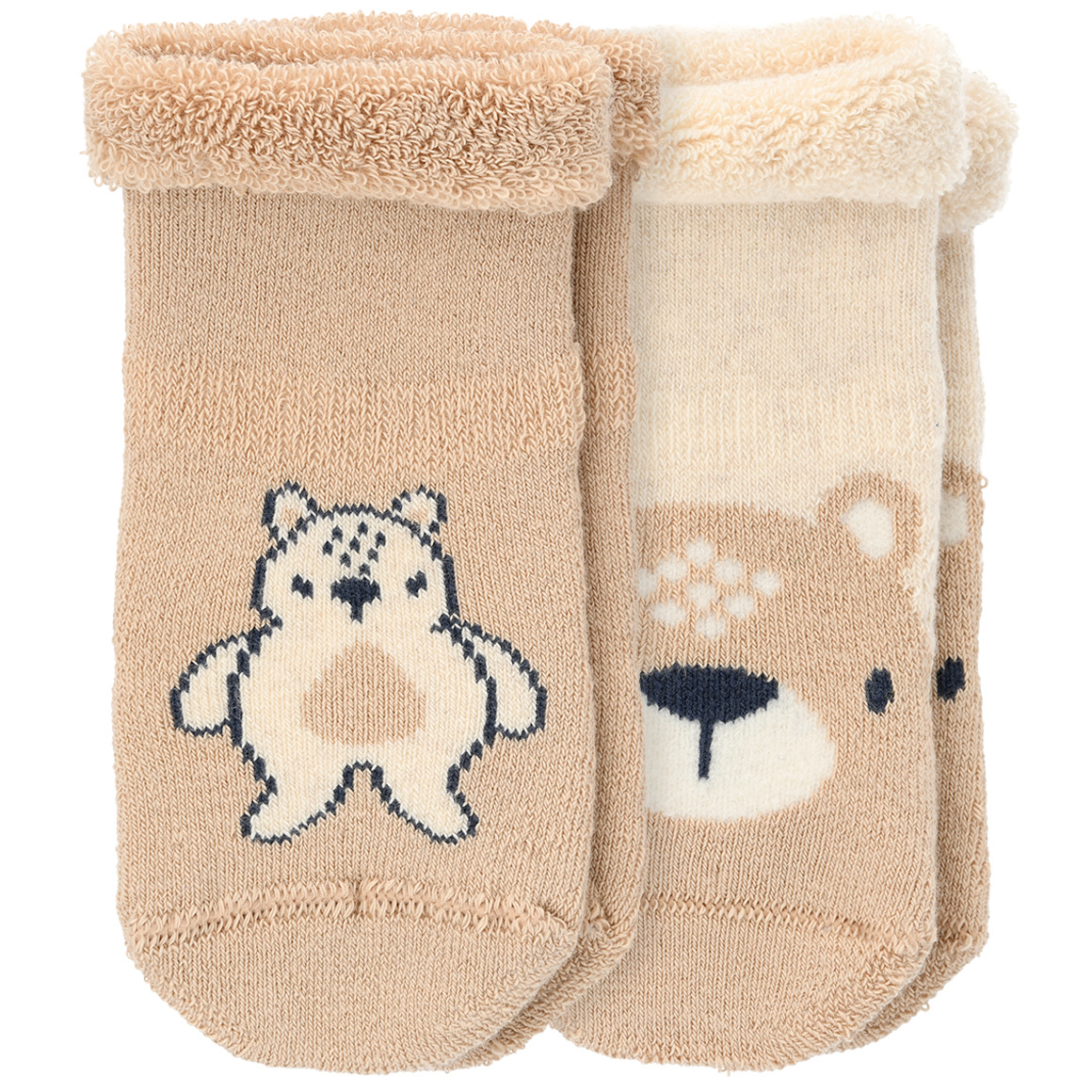 Topomini 2 Paar Newborn Frottee-Socken mit Bär-Motiven beige / creme
