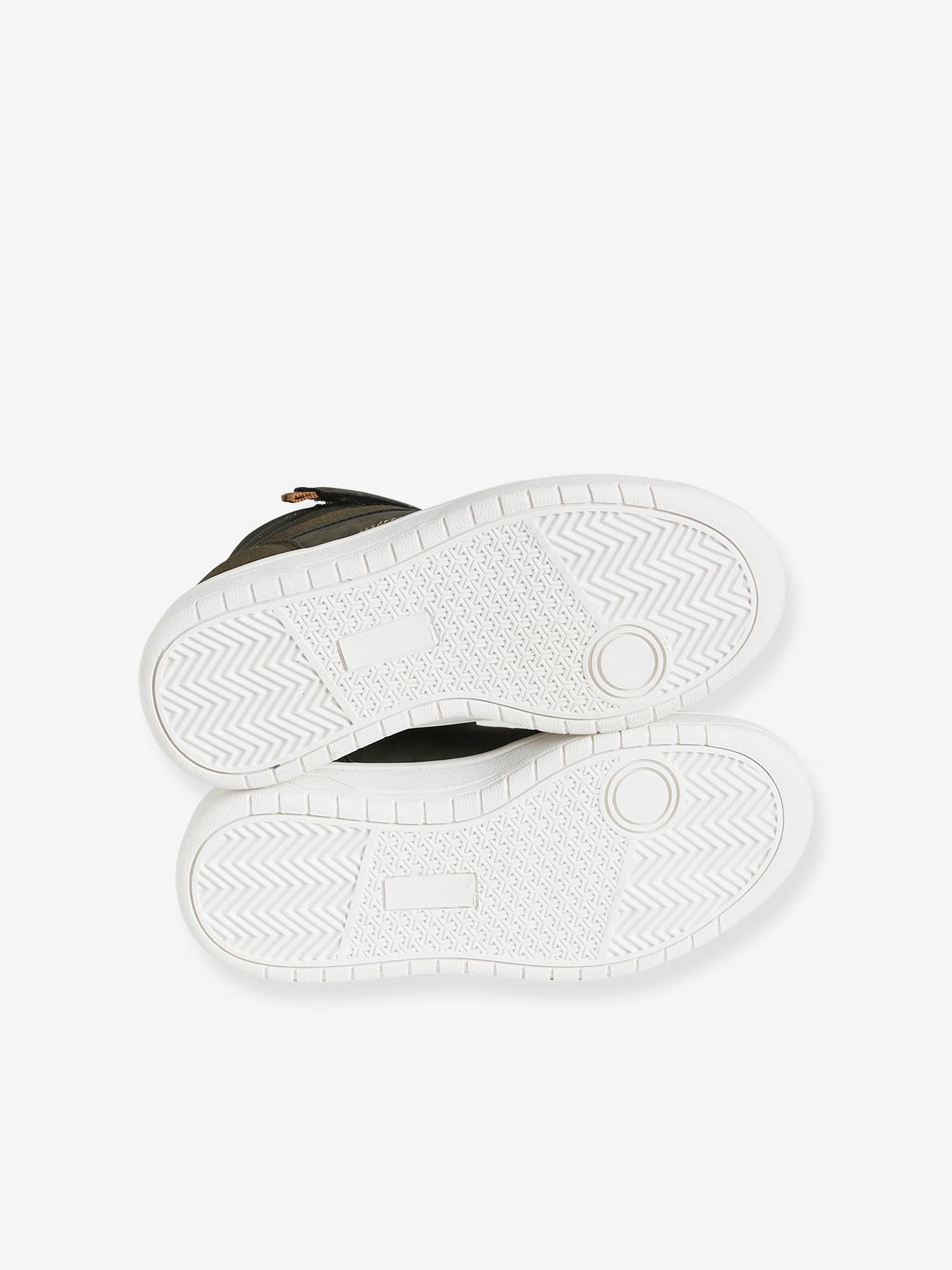 Tênis de cano alto com cadarços e fecho de velcro, azul escuro liso para meninos