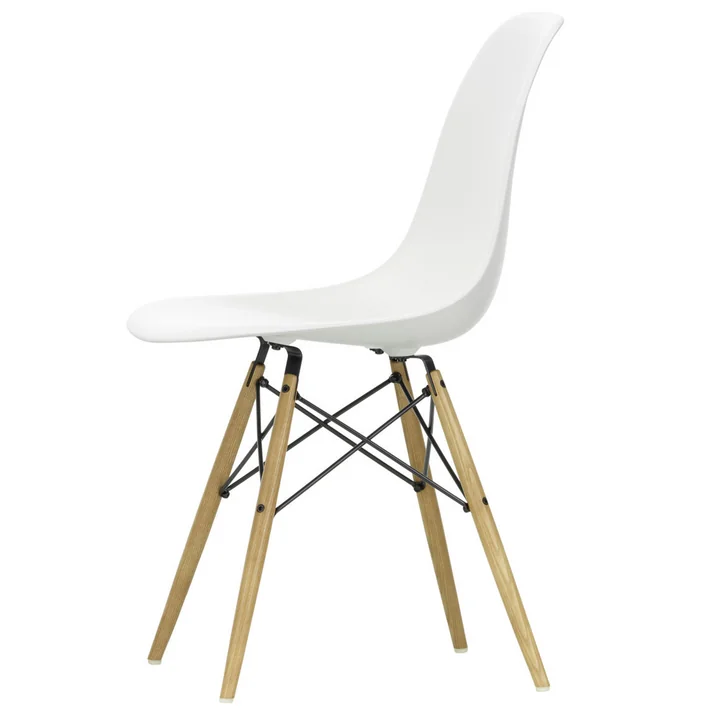 Vitra - Eames Plastic Side Chair DSW, Esche honigfarben / weiss (Kunststoffgleiter weiss)