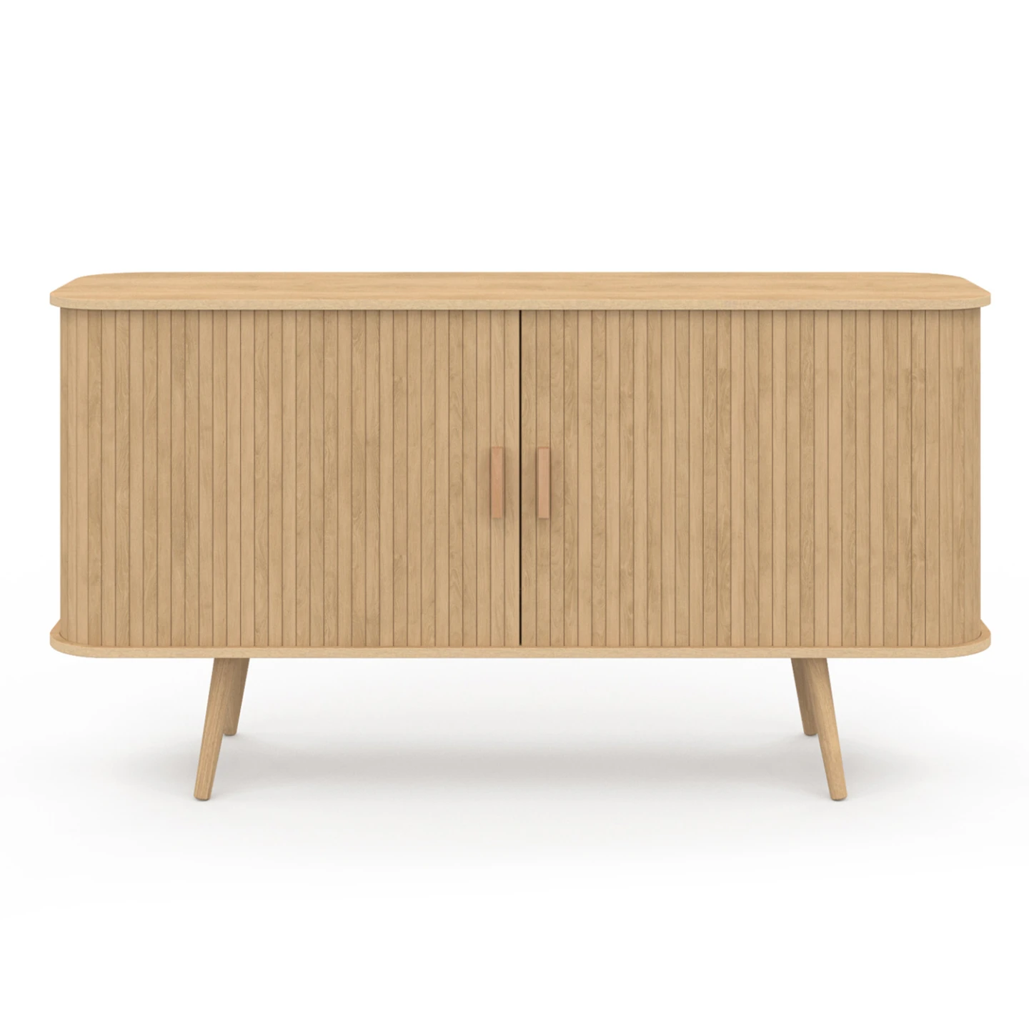Buffet 140 cm ROMIE 2 portes coulissantes lattes tasseau bois coloris chêne