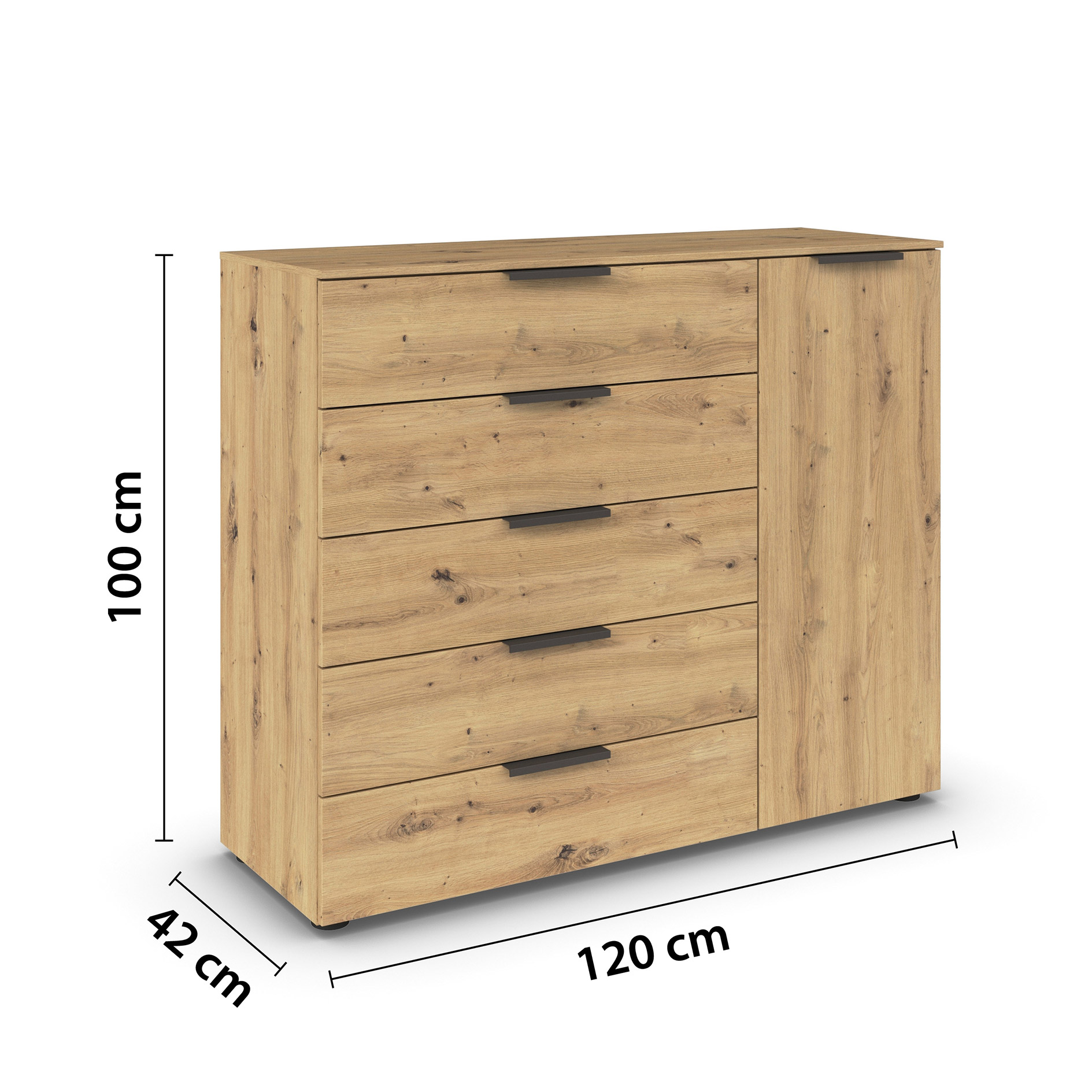 Kommode - Artisan Eiche - Graphitgriffe - 120 cm