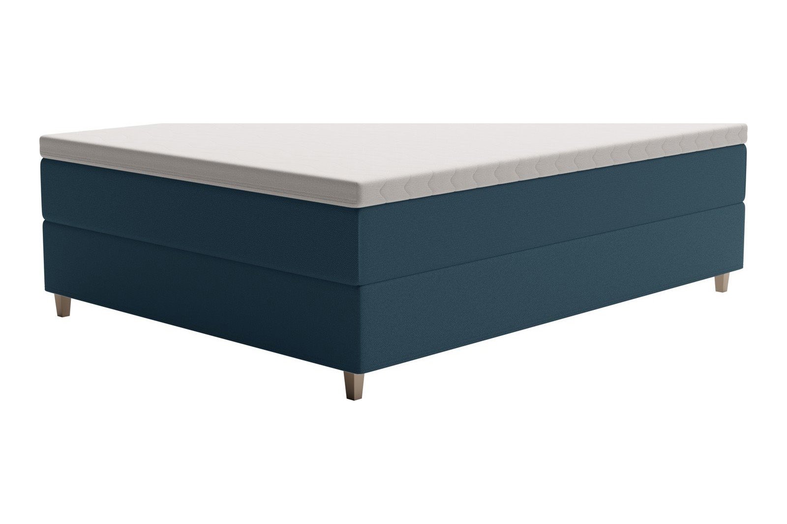 XOV Venus Kontinentalseng 140x200 cm i tekstil Terranova 21 blå, medium/medium med Premium 15 overmadrass og sort firkantede ben, gavl selges separate