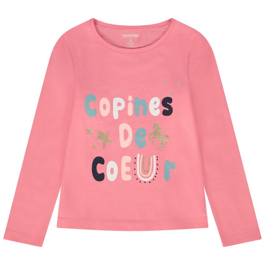 T-shirt manches longues print fantaisie et glitter pour fille - Multicolore