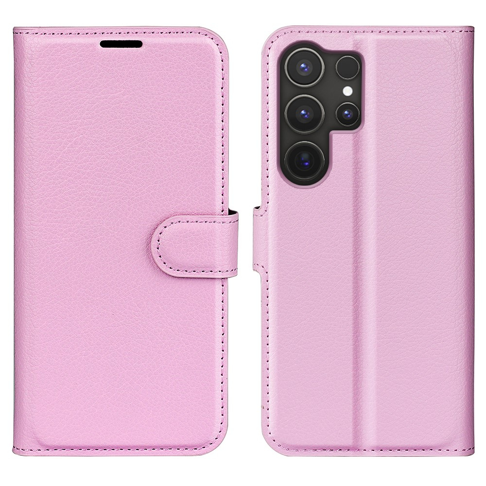Samsung Galaxy S25 Ultra Leder Tasche Flip Cover Litchi Look - Rosa