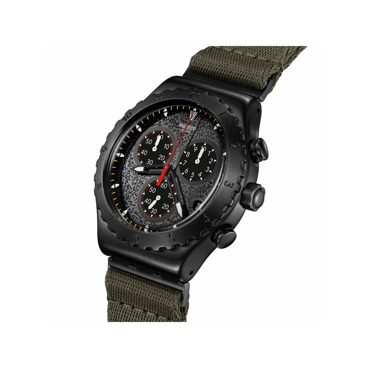 Montre SWATCH New irony By the bonfire chrono homme bracelet tissu vert