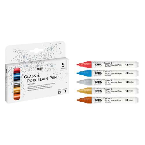 KREUL Glass & Porcelain Pen Metallic medium 5er Set
