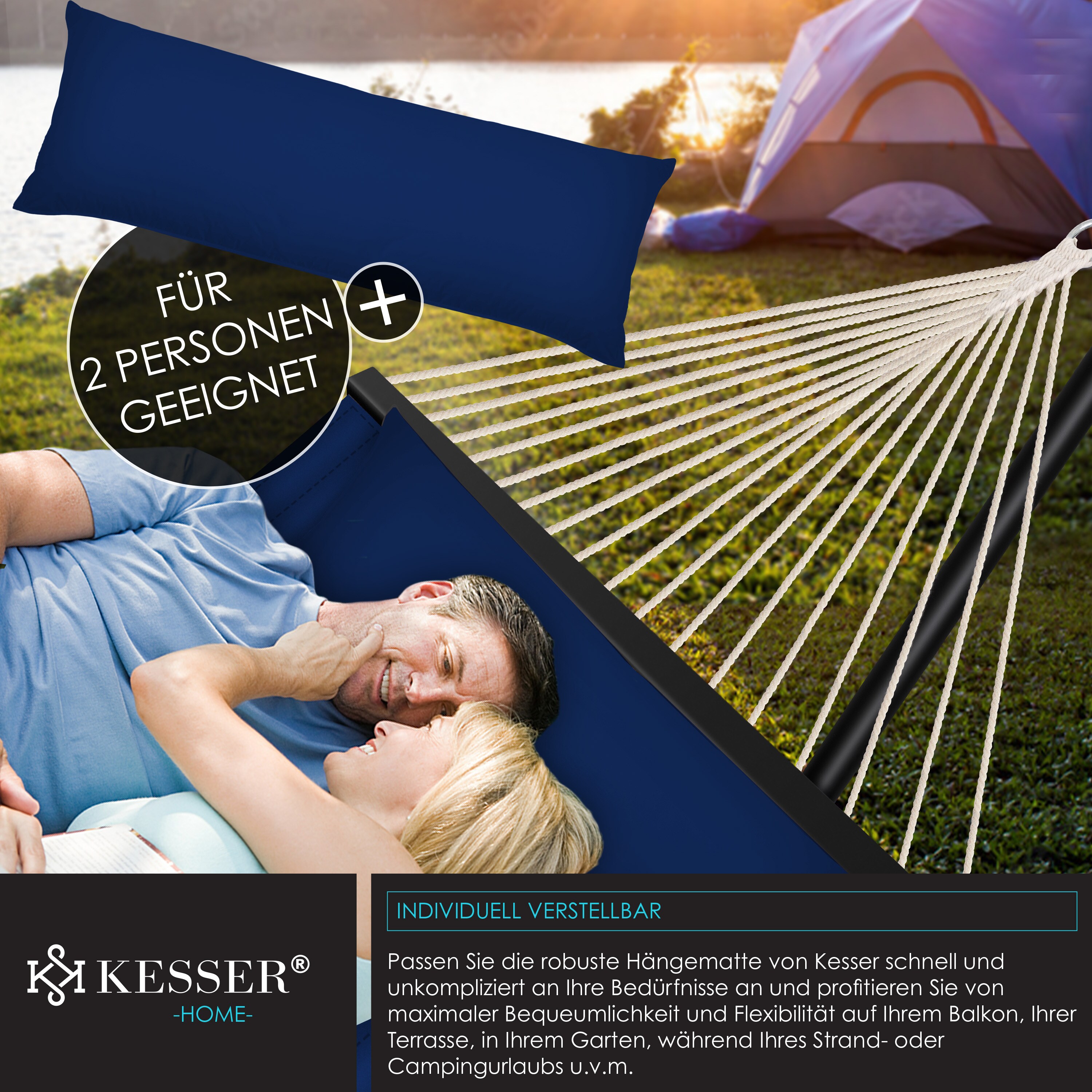 KESSER® Hängematte HILL mit Gestell Kissen Doppelhängematte für 2 Personen-Stabiler Rahmen -200kg Belastbarkeit Indoor & Outdoor XXL Hängesessel Doppel Mehrpersonen Garten Pool Balkon Terrasse