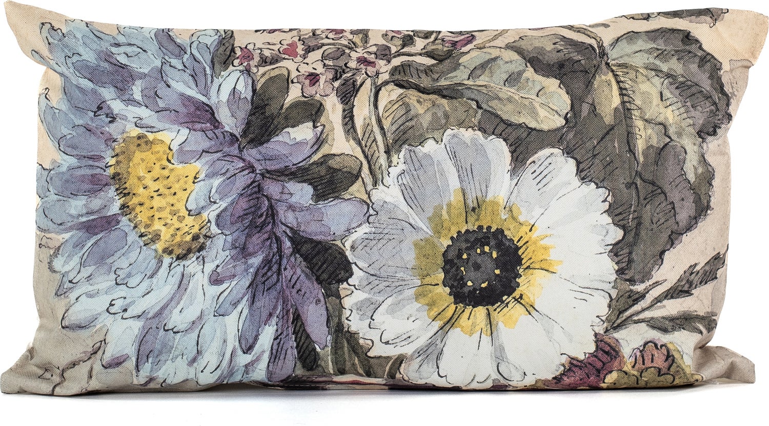 Sierkussen boeket bloemen Irma blauw / wit / beige 30 x 50 cm