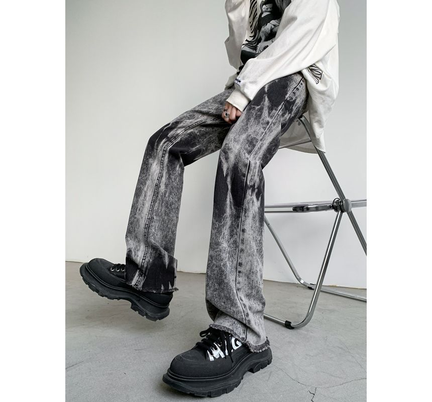 emeisa - Mid Rise Tie Dye Washed Straight Leg Jeans