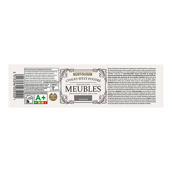 Peinture pour meubles Rust-Oleum anthracite effet poudré mat intense 125ml