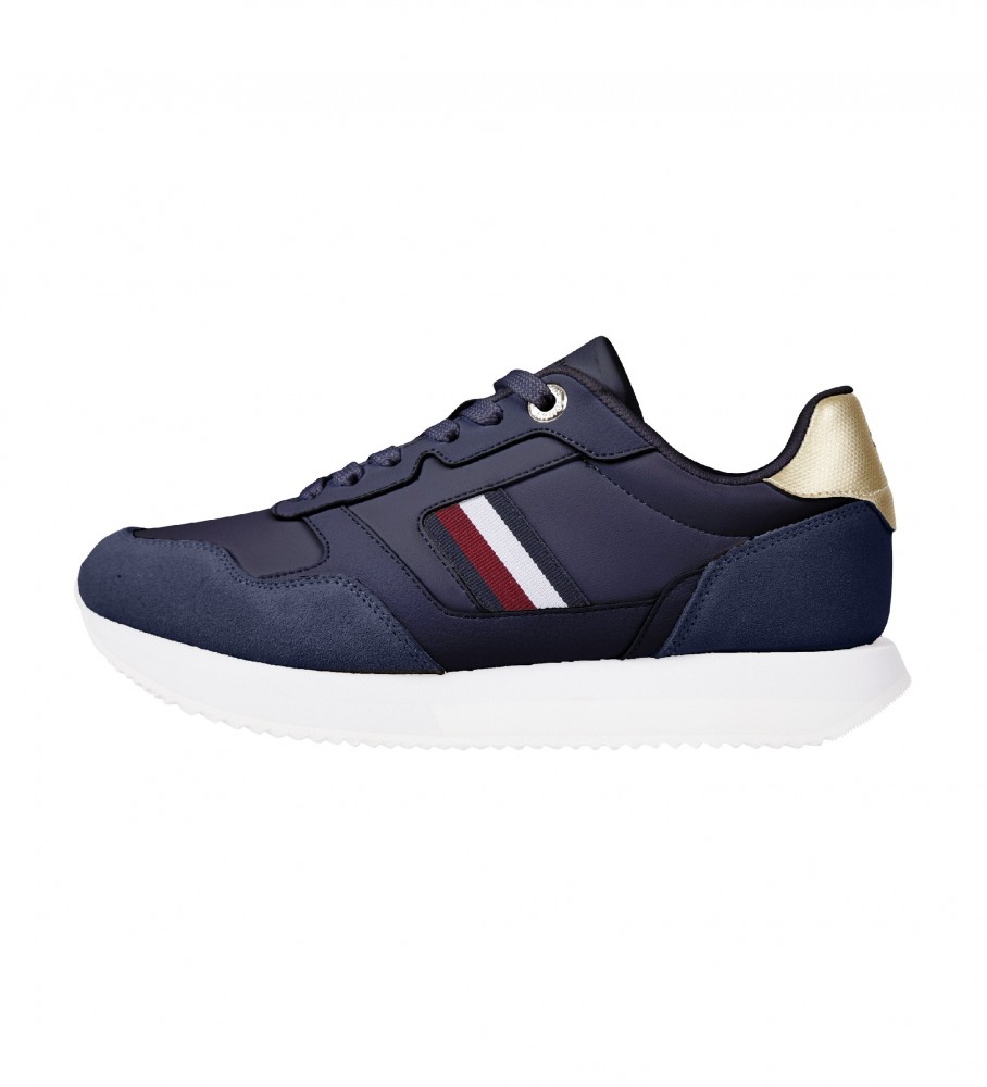 Tênis Tommy Hilfiger Global Stripe em couro azul metálico