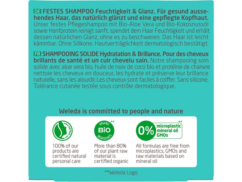 WELEDA Festes Shampoo Feuchtigkeit Glanz 50 g Natürliches Shampoo verleiht gesund aussehendes Haar, das natürlich glänzt