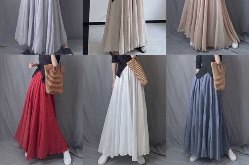 Taragon - Hoge taille effen maxi A-lijn rok