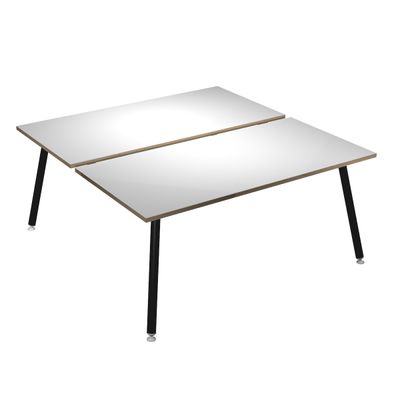 Bureau Bench LEONARDO - L180 x H74 x P168 - Pieds métal noirs - Blanc chants chêne