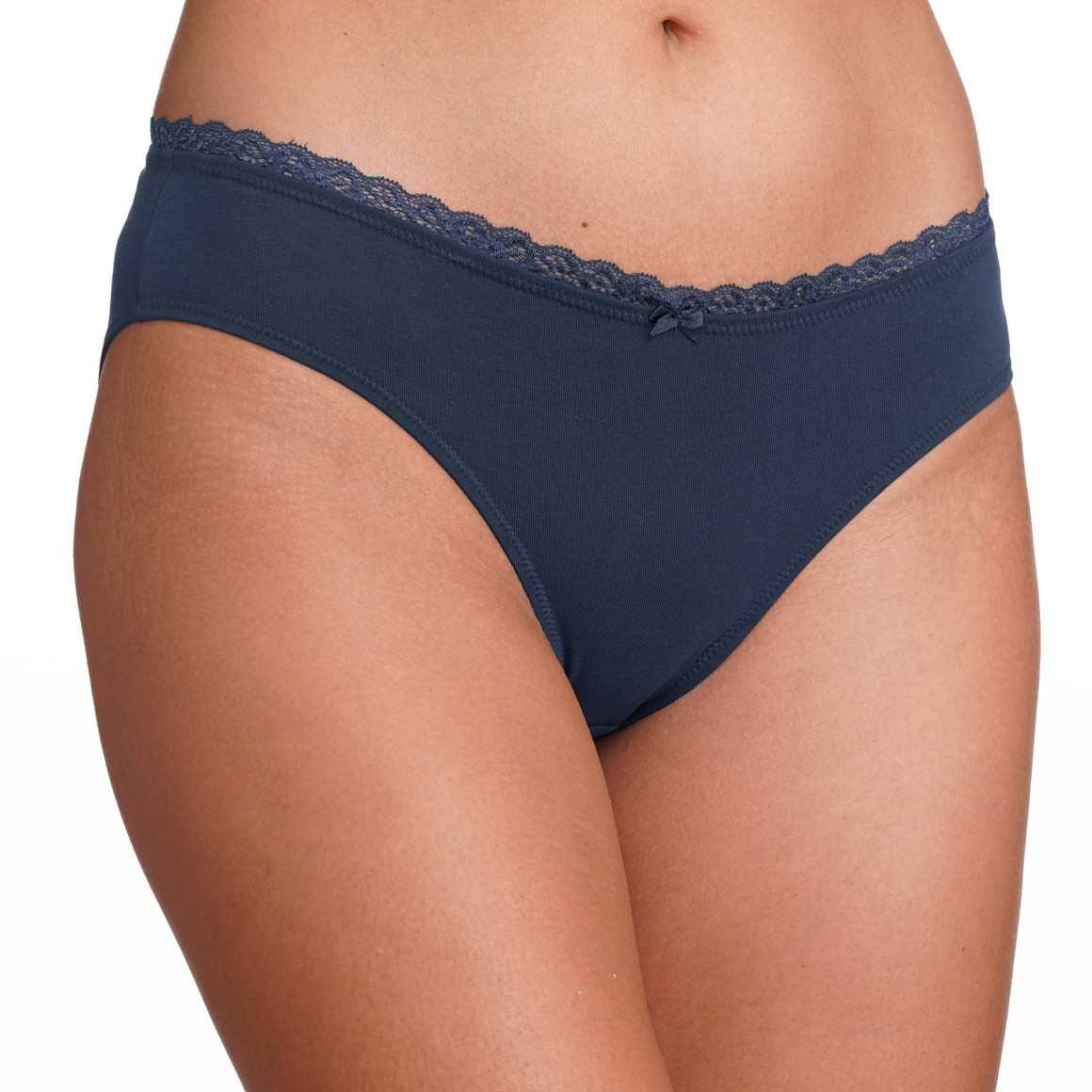 Gina Benotti 3 Damen Slips mit Spitzenbund dunkelblau / weiss