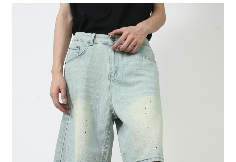 pinkdropper - Mid Rise Dotted Denim Shorts