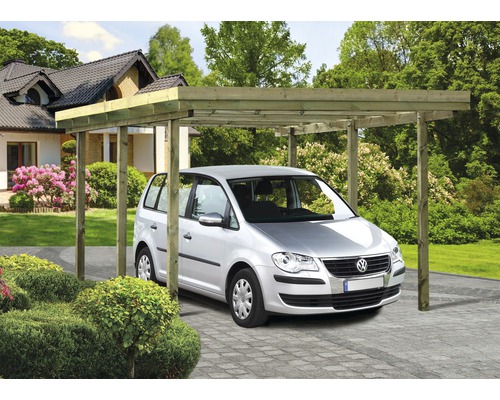 Enkele carport met plat dak, inclusief bevestigingsmateriaal, palen 9x9 cm, 304 x 510 cm, drukgeïmpregneerd