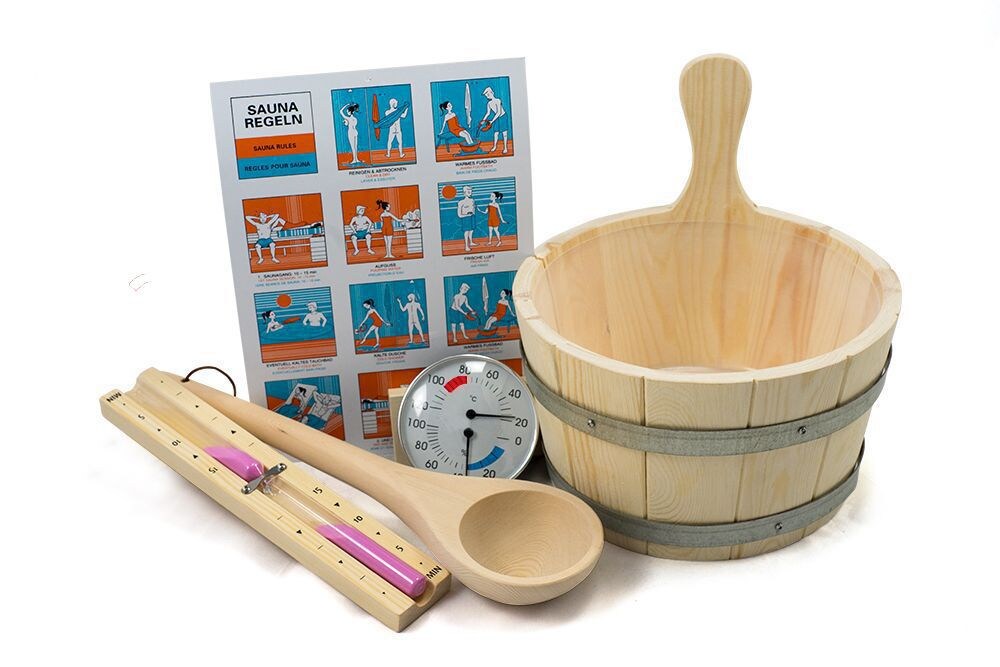Karibu Zubehörset Starterpaket Sauna Classic 6-teilig Aufgusskübel Sanduhr Klimamesser