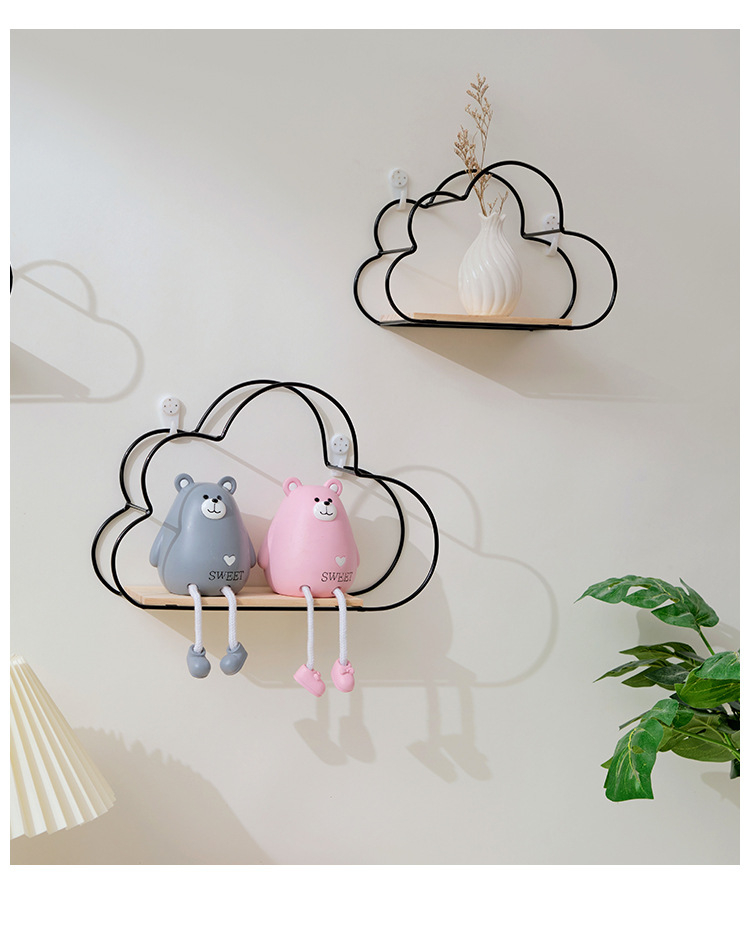 (3er Set) Metall Wandregal Home Deko Wolken Schwebe Regal inkl. Befestigungsclips - Gold