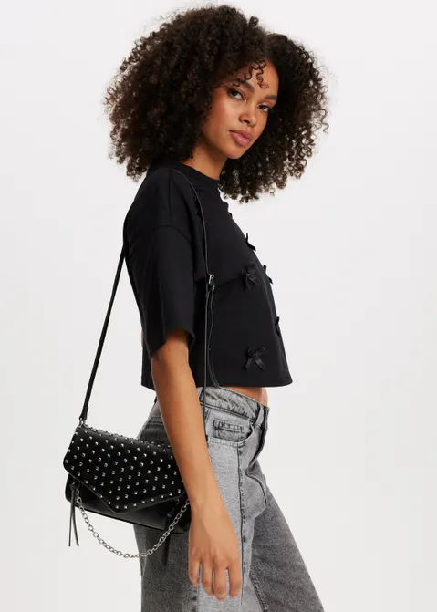 Schoudertas met studs zwart (ZWART)