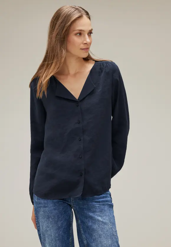 Bluse in Satin Optik - deep blue