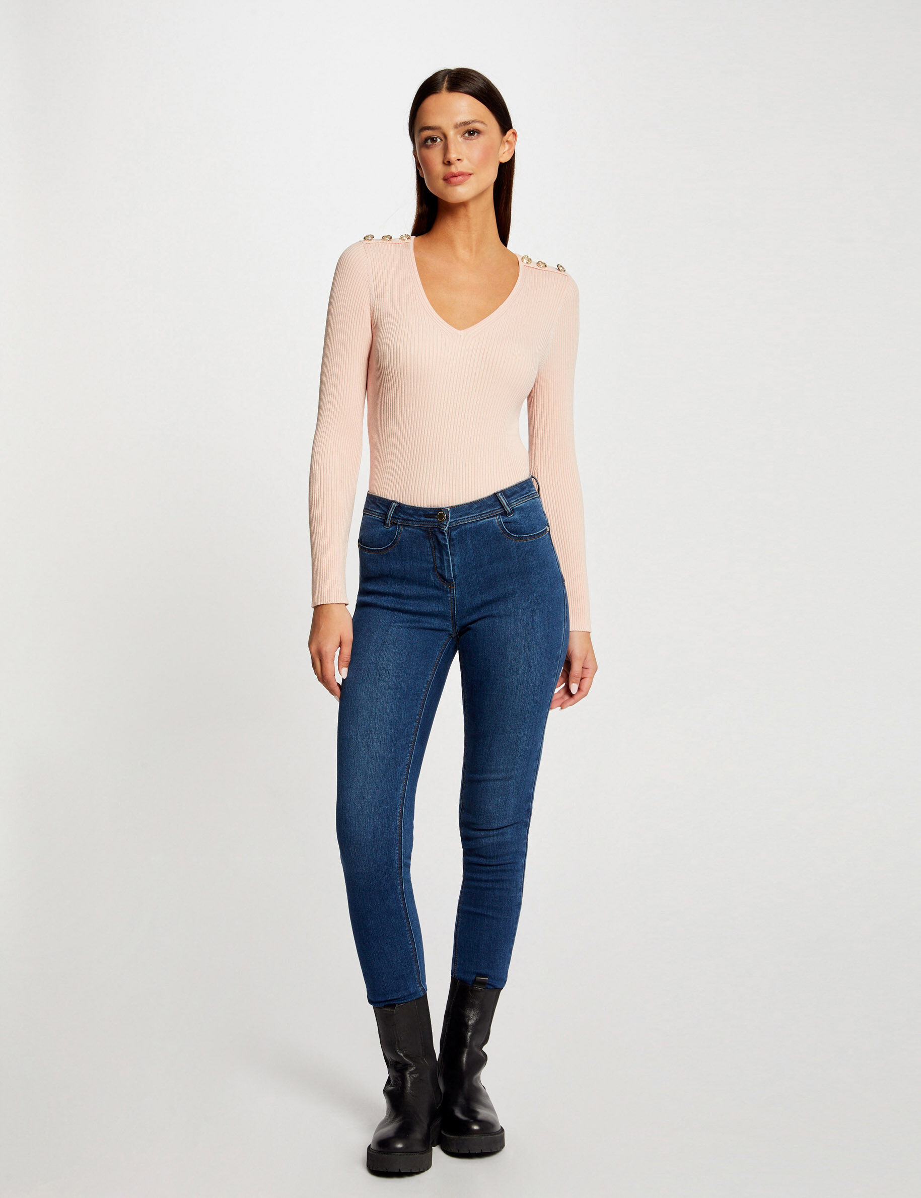 Pull manches longues avec boutons rose femme - rose